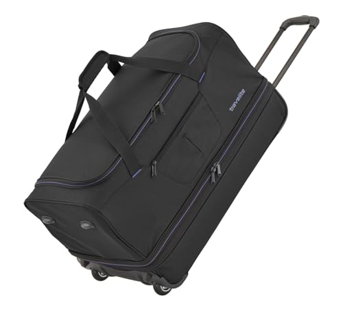 Travelite Basics Wheeled Duffle 55cm, Exp., Black/Blue, Bolsa De Viaje Trolley 2 Ruedas Talla L Con Pliegue Expansión Serie Equipaje BA Unisex, Negro (schwarz/blau), 55 Centimeters