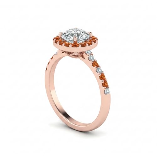 Image of Choose Your Gemstone Round Diamond CZ Square Halo Ring Rose Gold Plated Round Shape Petite Engagement Rings Matching Jewelry Wedding Jewelry Easy to Wear Gifts US Size 4 to 12