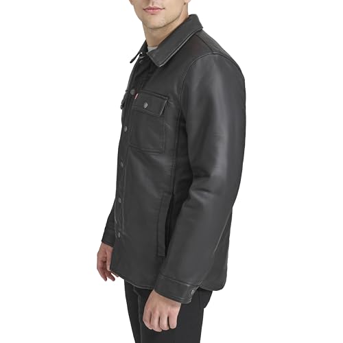 Image of Levi's Men's Buffed Cow Faux Leather Hooded Trucker Jacket