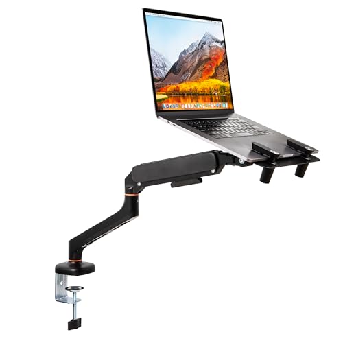 Image of Mind Reader Gas Spring Laptop Desk Mount, Fits 11.6-17.3 inch Laptops or Monitors, 180 Rotate, 13.2 lb Capacity, Single Arm with Integrated Cable Management, Adjustable Tilt /Swivel, Black