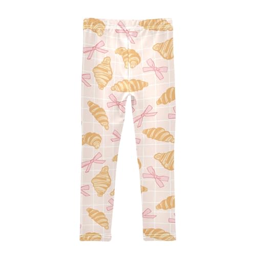 Bow and Croissant Girls Leggings,Workout Leggings for Girls Toddler Athletic Legging Size for 3-10T2