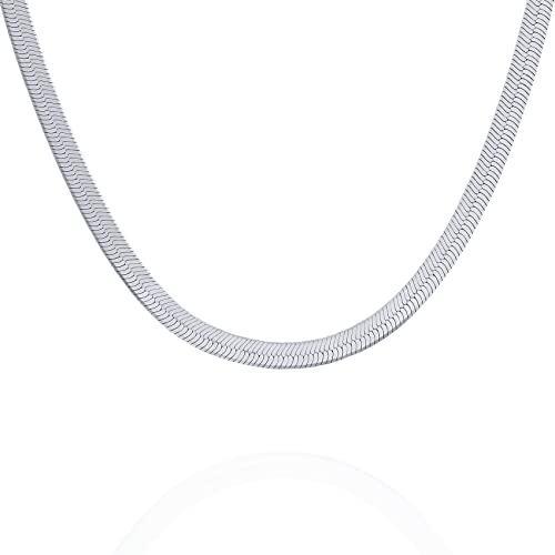 PAVOI Italian Solid 925 Sterling Silver, 22K Gold Plated Snake Chain Necklace, 3mm Italian Diamond-Cut Herringbone Necklace for Women and Men, MADE IN ITALY (20, White Gold)