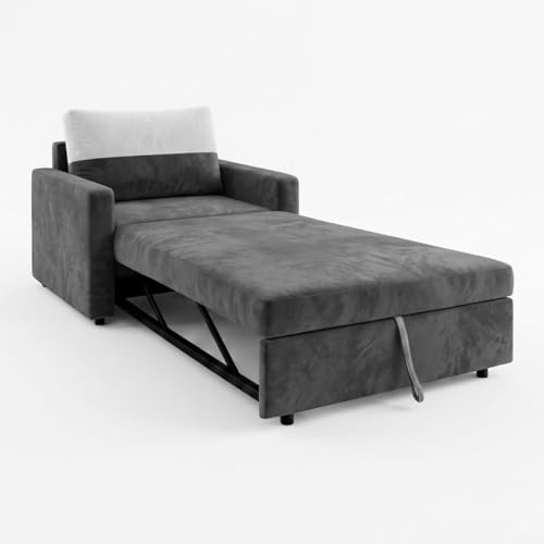 Image of SOCOZI Enrique 1 Seater Sofa Cum Bed | Soft Velvet Suede Fabric | Modern Convertible Design | Plush Comfort Seating for Living Room (Dark Gray)
