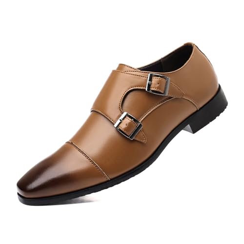 DXSYGMBN Zapatos Hombre De Doble Hebilla Monk Zapatos Formales para Bodas, Oficina Y Eventos De Negocios,Marrón,40 EU
