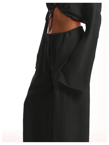 Image of RoseSeek Women's Wide Leg Linen Pants Mesh Beach Cover Up Vacation Outfits