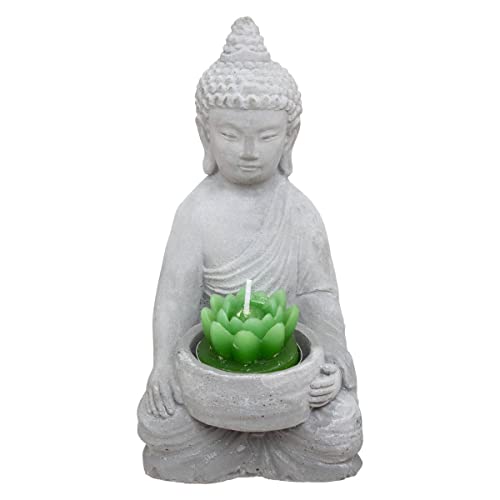 Atmosphera - Photophore Bouddha - Ciment - Gris - H15 cm