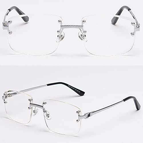 Image of Gradient Lens Metal Sunglasses Rimless Square Blue UV400 Brown Women Frameless