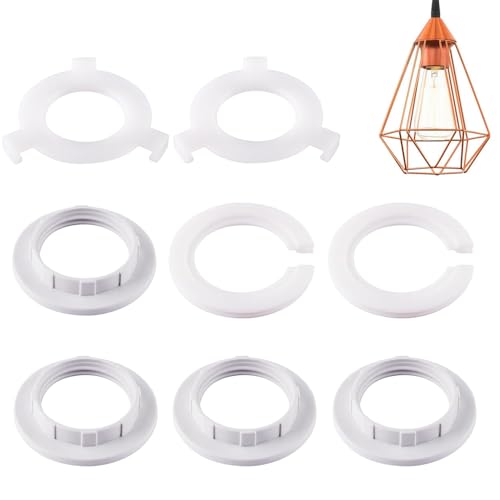 8 Pack Plastic Lamp Shade Reducer Ring,E27 to E14 Lampshade Ring Converter,White Adapter Rings Parts E27 Screw Collar Ring Suitable for Table Floor and Ceiling Lamps Holder Fitting Washer Adaptors