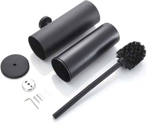 Image of Toilet Brush Holder Wall Mounted, Toilet Brush 304 Stainless Steel, Matte Black Toilet Bowl Brush for Bathroom with Lid Toilet Bowl Brush