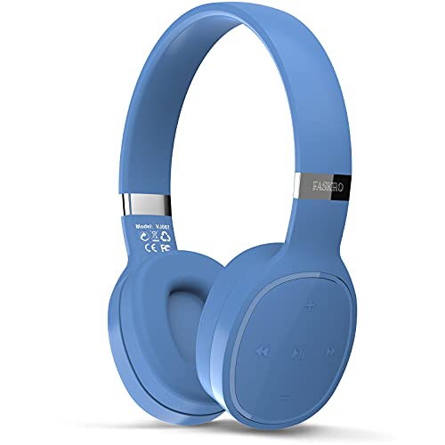 FASKRO Noise Cancelling Earphone Bluetooth Earphone with Microphone Bass Wireless Children's Earphone, 22 Hours of Play time, Suitable for Mobile Phones and Computers, Blue