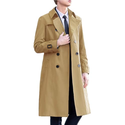 YRAETENM Mens Trench Coat Classic Lapel Long Jackets Fall Winter Overcoat - image 3