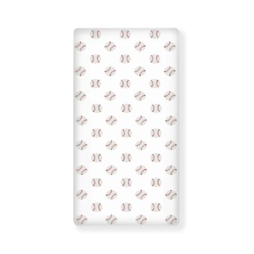 Image of JIANADAER Red and White Baseball Patch Sports Fitted Crib Sheet Watercolor Vintage Sport Standard Crib Mattress Fitted Sheet Cartoon Balls Toddler Bed Mattress Sheets Crib Mattress Sheet 28"x52"