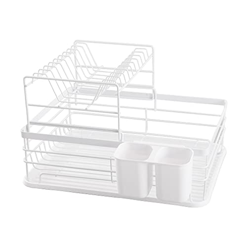 Hershii Estante de secado de platos de 2 niveles, organizador de almacenamiento con escurridor y soporte para cubiertos, color blanco Cover