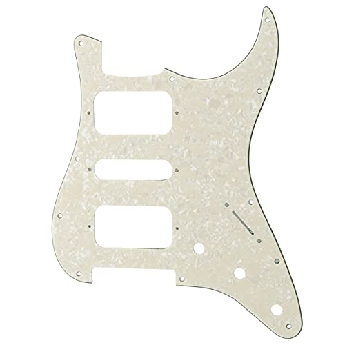 Musiclily Pro 11 Agujero Round Corner HSH Golpeador Strato Pickguard para Guitarra Eléctrica American/Mexican Fender Standard Stratocaster, 4 capas Aged White Pearl