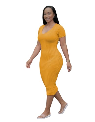 Image of TOPSRANI Women Sexy Midi Dress Bodycon Casual Sleeveless Basic Ruched Tank Summer Club Party Dresses