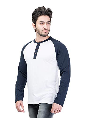 Image of Kalt Men's Dual Colour Full Sleeves Henley Neck Cotton Blend T-Shirt
