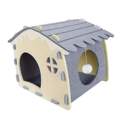 KiBcsLic Cat Scratcher House Sleeping Bed Scratching Hideaway with Interactive Ball (Easy to Assembly) for Small and Medium Cats, Grey