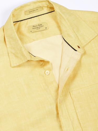 Image of Thomas Scott Men's | Printed | Textured Fabric | Full Sleeve | Regular Fit | Linen Blend | Single Pocket | Spread Collar | Casual Shirt