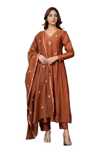 Image of KLOSIA Women Embroidery Solid Anarkali Kurta and Pant Set with Dupatta