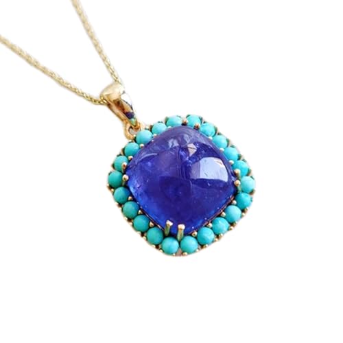 Pendentif tanzanite bleu et turquoise naturelle avec chaîne argent
