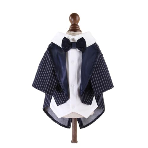 紳士犬服 ウェディングスーツ フォーマルシャツ 小型犬用 蝶ネクタイ タキシード ペット服 ハロウィン クリスマス コスチューム(Blue,M)