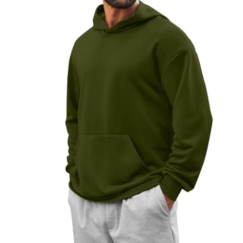 Mens Solid Pullover Hoodies Long Sleeve Lightweight Fashion Hooded Sweatshirt With Kanga Pockets Fall Winter Tops