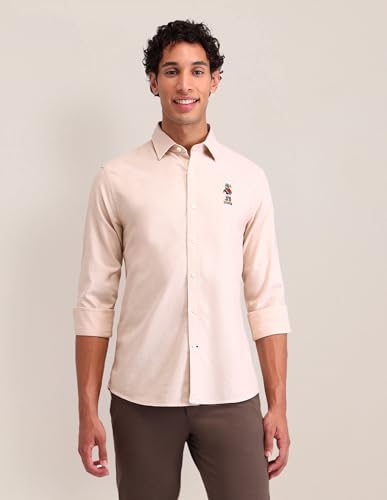Image of U.S. Polo ASSN. Solid Tailored Fit Shirt for Men - 100% Cotton, Breathable & Comfortable, Full Sleeves Casual Shirt for Men
