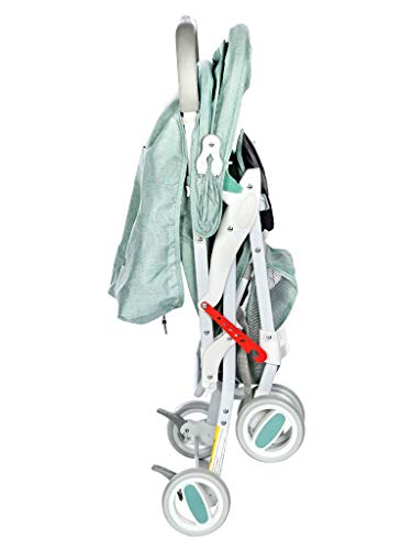 Image of Mee Mee Easy to Push Baby Stroller Pram with Quick One Hand Folding | Comfortable Seating | Fully Rotating Wheels | Feeding Tray for New Born Baby /Kids (Green)