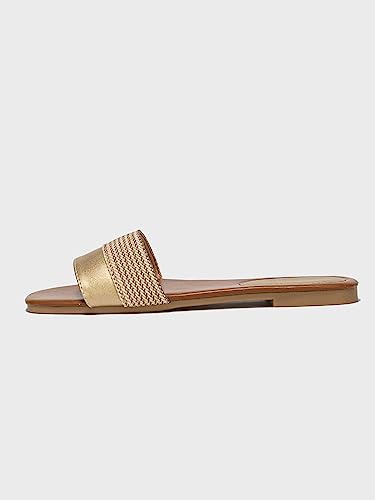 GORGLITTER Women's Gold Flat Dressy Sandals Comfortable Open Toe Slide 2025 Wedding Vacation Sandals3