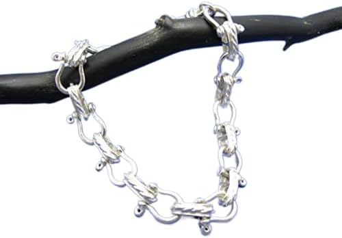 11mm Nautical Sterling Silver Shackle Link Bracelet with Swivel Clasp