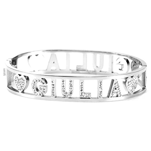 Flowers Bracciale Rigido Acciaio con Nome Vari e Zirconcini Sacchettino