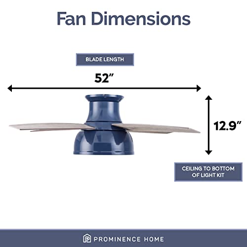 Prominence Home Edora, 52 Inch Industrial Style Flush Mount Led Ceiling Fan With Light, Remote Control, 4 Modern Blades, Reversible Motor - 51673-01 (Sapphire Blue) #TOP4
