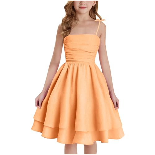 Girl's Sleeveless Dress Smocked Ruched Dresses A Line Swing Layered Dress Formal Cami Dresses Party Prom Gowns
