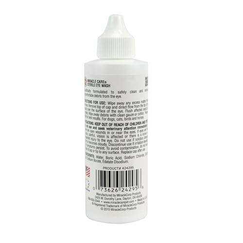 Image of Miracle Care Sterile Eye Wash for Dogs and Cats, 4 Ounce | Non-Stinging Eye Drops Flush and Sooth Eye Irritation and Remove Debris, Safe for Use In and Around Eye Area