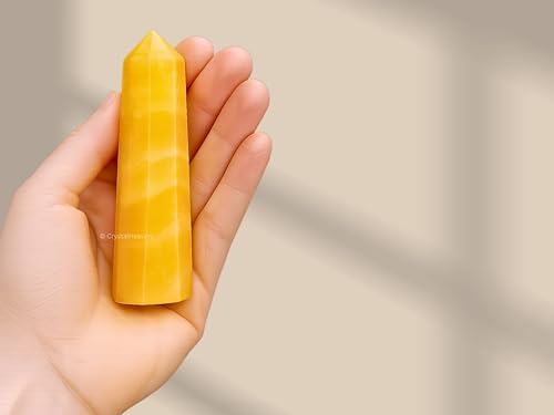 Image of Certified Yellow Calcite Crystal Tower Obelisk Point For Chakra, Healing And Balancing - Aaa Grade Original Certified Gemstone Agate For Reiki Meditation Yoga Spiritual (2-3 Inches)