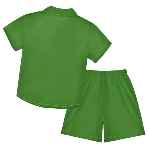 Image of 3T Toddler Boy Shorts Set Teal Hawaiian Button Down Shirts Summer Outfits for Little Boy