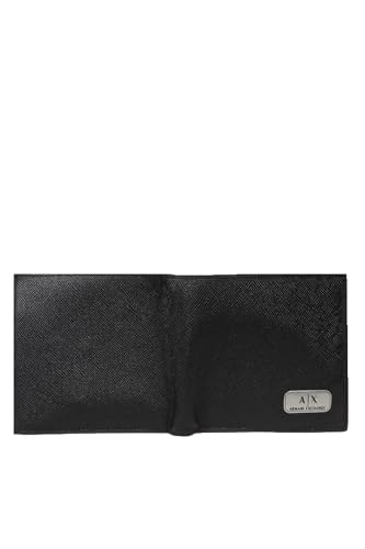 Armani Exchange A|X mens Plate Logo Saffiano Leather W/Coin Pocket Bifold Wallet, Black, Small US3