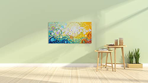 image for YHSKY ARTS White Flower Oil Paintings with Hand Painted Textured Moder