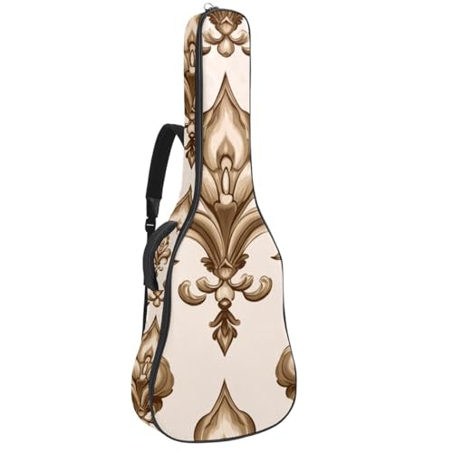 Beige Brown Fleur De Lis Seamless Pattern Acoustic Guitar Gig Bag, 1 cm Thick Padding Waterproof Guitar Case Backpack with Dual Adjustable Shoulder Strap for 40-42 Inch Guitar