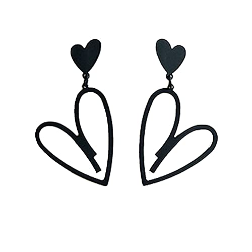 Black Heart Earrings Studs Double Love Heart Dangle Earrings Hollow Black Metal Heart Earrings For Women Retro Peach Heart Shape Drop Earrings Personality Jewelry(Heart) #TOP25