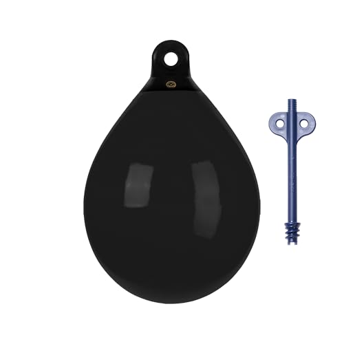 Dan-Fender Heavy Duty Round Balloon Fender & Marker Buoy B50-A3 - Multi Purpose Ball Bumper for Boats (25-35 ft Long) - Solid Rope Holds Brass Valve, Boat Accessories for All Weather Conditions