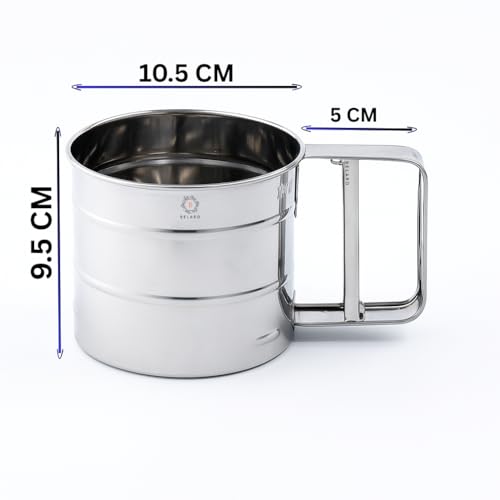 Image of Flour Sifter Stainless Steel Hand Press Atta Chhani - Fine Mesh Baking Sieve Cup for Flour, Sugar, Cocoa & Powder | Rust Resistant, Large Capacity, Easy Clean Kitchen Baking Tool for Home & Bakery