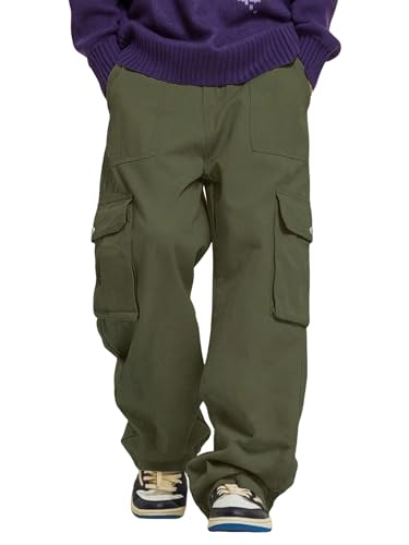 ZAFUL Casual Pants for Men Flat Pocket Cargo Pants Straight Leg Baggy Pants Street Pants Fashion Trousers 1-Amy Green M