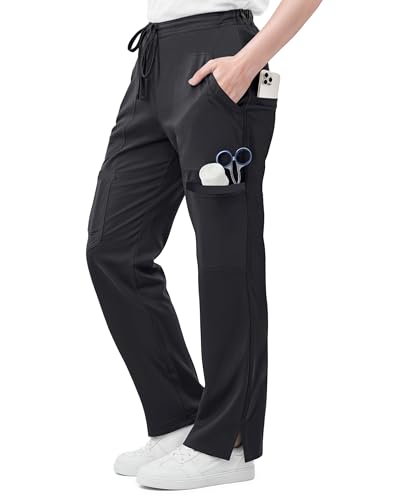 NY Threads Scrub Pants for Women Relaxed Fit Mid Rise 5 Pockets Drawstring Womens Scrub Pants 31 Inch Inseam Large Black