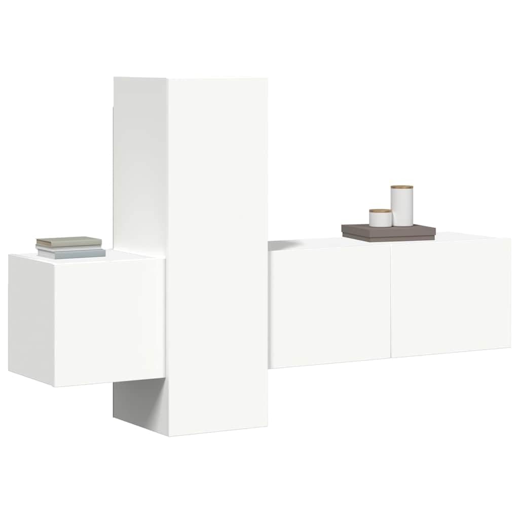 3-TLG. TV-Schrank-Set Weiß Holzwerkstoff, Hängend, Modernes Media-Center für Wohnzimmer Schlafzimmer, Elegantes Design, Robuste Konstruktion