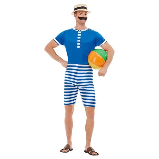 Smiffys 50726XL Badeanzug 20er Jahre, Blau & Weiß, XL – Größe 116,8-121,9 cm