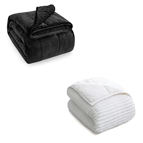 Wemore Sherpa Fleece Weighted Blanket For Adult Black 60 X 80 Inches 15Lbs With Stripe Sherpa Fleece Weighted Blanket 60 X 80 Inches 15Lbs White #TOP27
