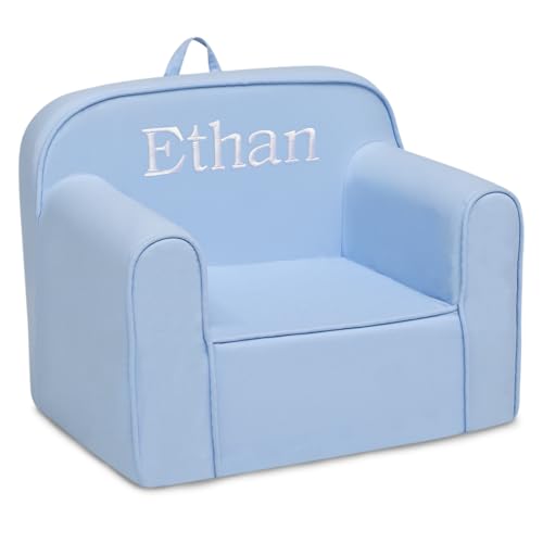 Image of Delta Children Personalized Cozee Chair - Customize with Name - Foam Kids Chair for Ages 18 Months and Up, Powder Blue