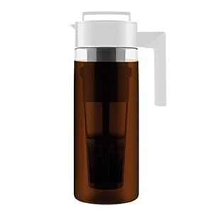 Takeya Patented Deluxe Cold Brew Coffee Maker With White Lid Airtight Pitcher, 2 Quart, White