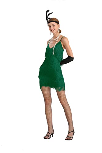 Image of Women 1920s Gatsby Flapper Dress Sexy Open Back Strap Fringed Cocktail Party Dress with 20s Accessories